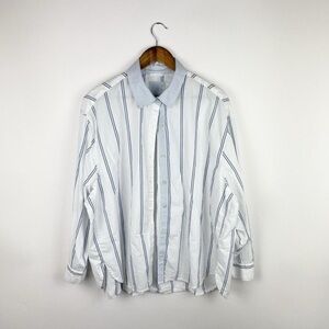 Aerie Cotton Blue White Striped Button Down Shirt Large Preppy Classic Nautical